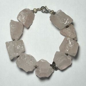 Genuine Rough Rose Quartz Stone Bracelet 7.25 Inches